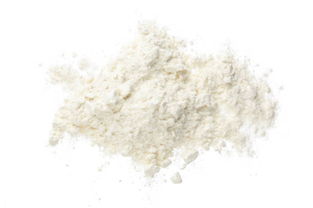 istock Pile of flour isolated on white background. Top view. Flat lay 917550270