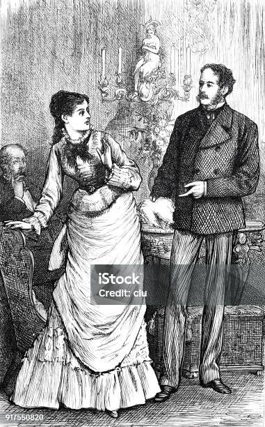 Couple Talking At A Round Table In Living Room Stock Illustration - Download Image Now - 1877, 19th Century, 2018