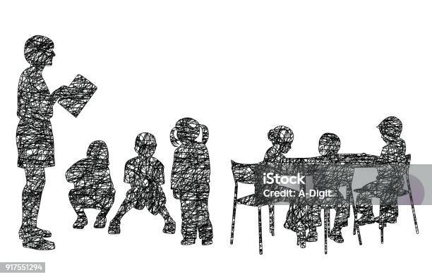 Pre School Class Stock Illustration - Download Image Now - Child, Reading, In Silhouette