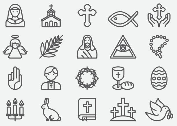 illustrations, cliparts, dessins animés et icônes de icônes de ligne christianisme - symbole religieux