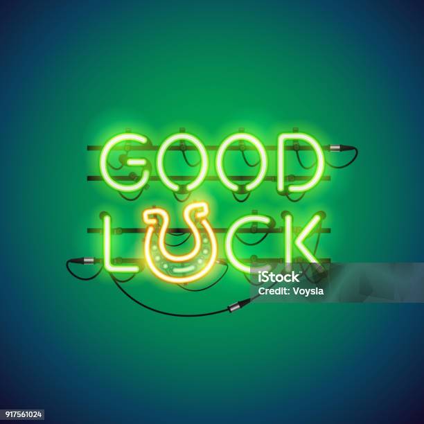 Good Luck Neon Sign Stock Illustration - Download Image Now - Luck, Ireland, Neon Lighting