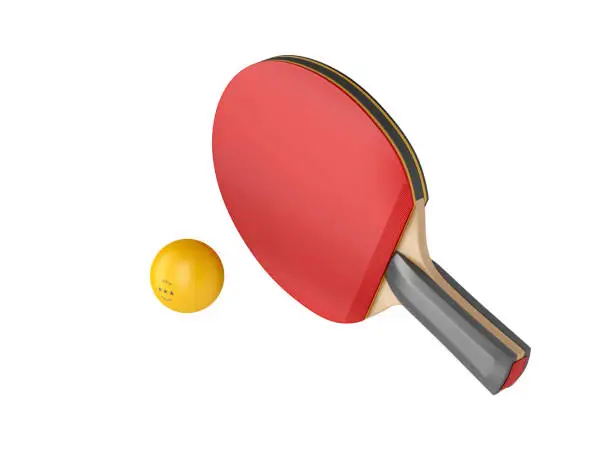 Ping pong racket and ball, isolated on grey background