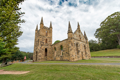 This old church ruin is located in the city of Port Arthur, Tasmania, Australia.