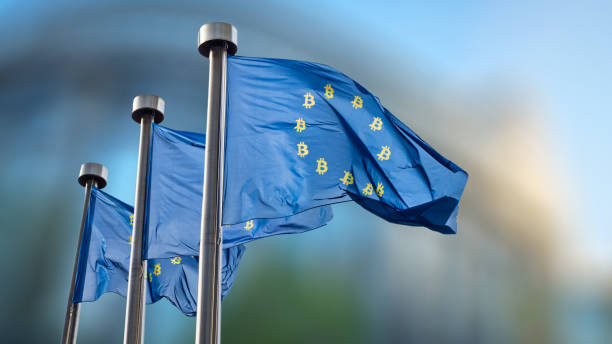 istock Bitcoin Currency Symbol on EU Flag 917562226