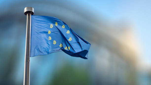 istock Icon bitcoin on the blue EU flag. 917562232