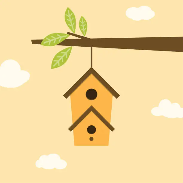 Vector illustration of birdhouse on branch