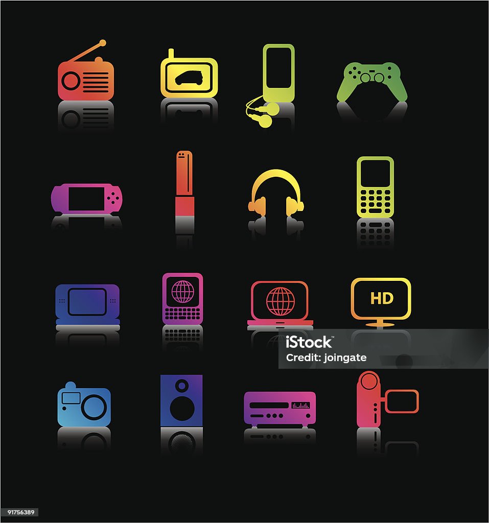 Colorate icone di elettronica - arte vettoriale royalty-free di Ascoltare