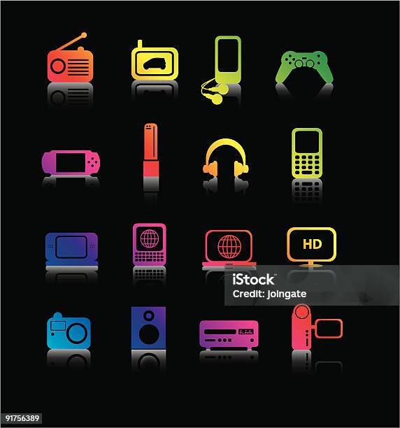 Colorate Icone Di Elettronica - Immagini vettoriali stock e altre immagini di Ascoltare - Ascoltare, Attrezzatura elettronica, Automobile