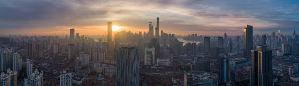 istock Shanghai Skyline at Sunrise. Panoramic Aerial View. 917566270