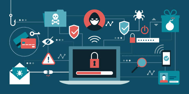 cyber-sicherheit und hacker - computer hacker illustrations stock-grafiken, -clipart, -cartoons und -symbole