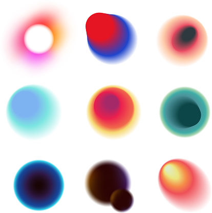 Vibrant colorful circles with blurred radiant gradients vector collection. Color vibrant bright spectrum, gradient colorful illustration