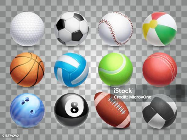 Realistic Sports Balls Vector Big Set Isolated On Transparent Background Stock Illustration - Download Image Now