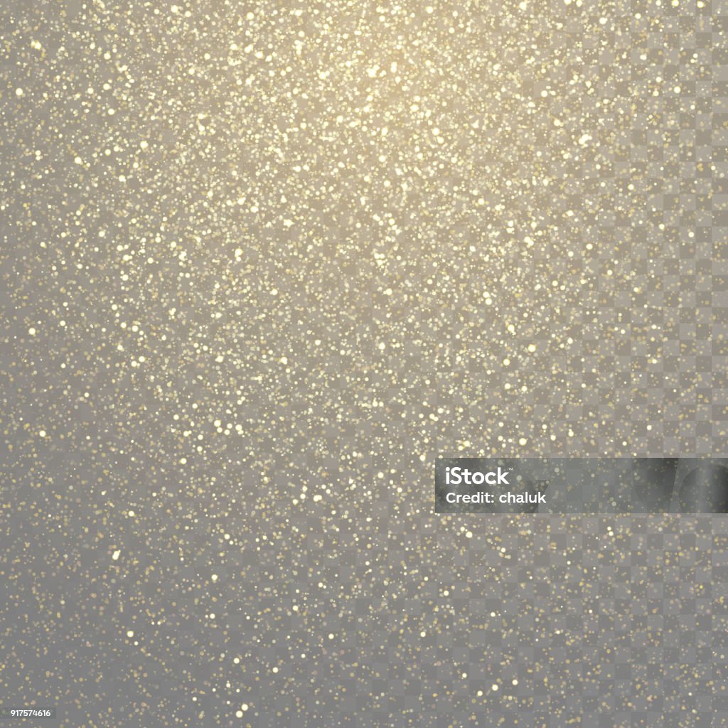 Las partículas de brillo oro ligeras brillan efecto sobre fondo vector transparente. Efecto de partículas de oro brillo chispeante, oro brillante polvo de estrellas de espacio - arte vectorial de Relumbrante libre de derechos