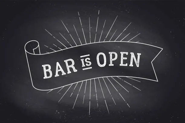 Vector illustration of Bar Open. Chalkboard