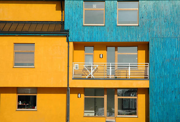 istock Blue and Yellow New House Facade 91757862