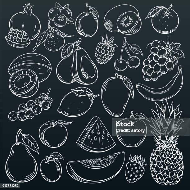 Fruits And Berries Icons Stock Illustration - Download Image Now - Fruit, Line Art, Drawing - Activity