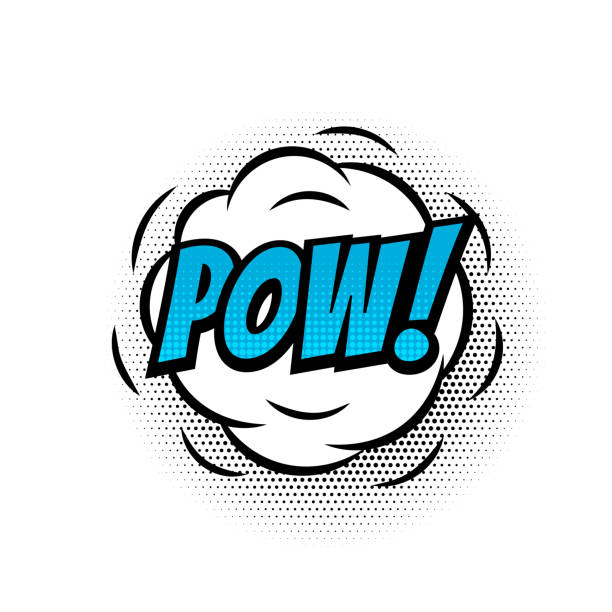ilustrações de stock, clip art, desenhos animados e ícones de pow comic text speech bubble vector isolated template. pop art sound effect puff cloud icon of color phrase lettering on white background - bang