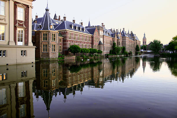 center of the Hague with swans stock photo