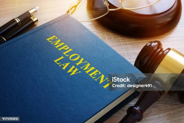 Employment Law Concept Book And Gavel On A Desk Stock Photo - Download Image Now - Employment And Labor, Law, Employee