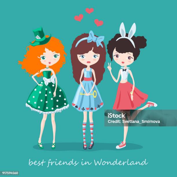 Three Girls In Wonderland Stock Illustration - Download Image Now - Alice in Wonderland - Fictional Character, Anger, Beautiful People