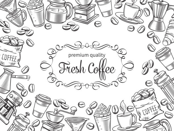шаблон дизайна страницы кофе - coffee shop illustrations stock illustrations