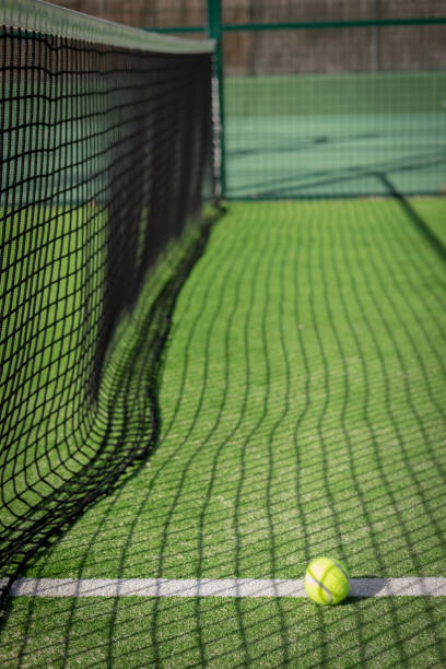 istock Paddle tennis court and net with a ball 917595372