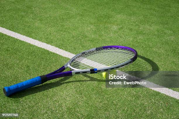 Paddle Tennis Court And Ball Stock Photo - Download Image Now - Grass, Tennis Racket, Racket