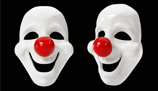 Clown masks isolated on black background. 3D illustration