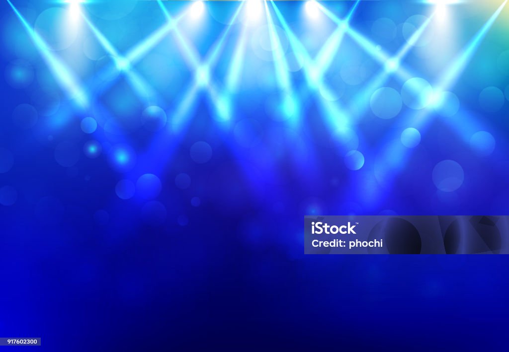 青の暗い背景に blured ボケ味を持つディスコ パーティー ステージを照らすスポット ライト。 - 背景のロイヤリティフリーベクトルアート