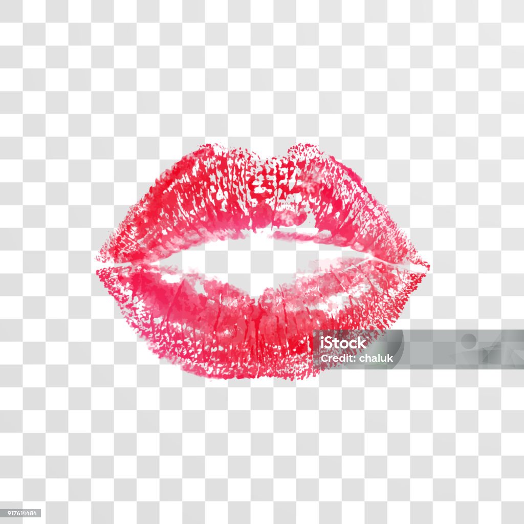 Rött kiss läppar läppstift print eller avtryck vektor isolerade element på transparent bakgrund för mode kosmetika, bröllop eller alla hjärtans dag och födelsedag formgivningsmall - Royaltyfri Läppstiftskyss vektorgrafik
