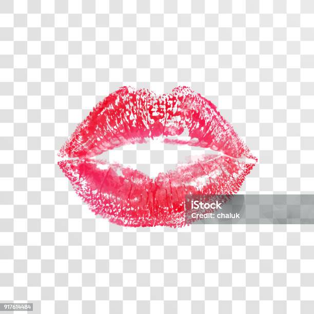 Rött Kiss Läppar Läppstift Print Eller Avtryck Vektor Isolerade Element På Transparent Bakgrund För Mode Kosmetika Bröllop Eller Alla Hjärtans Dag Och Födelsedag Formgivningsmall-vektorgrafik och fler bilder på Läppstiftskyss