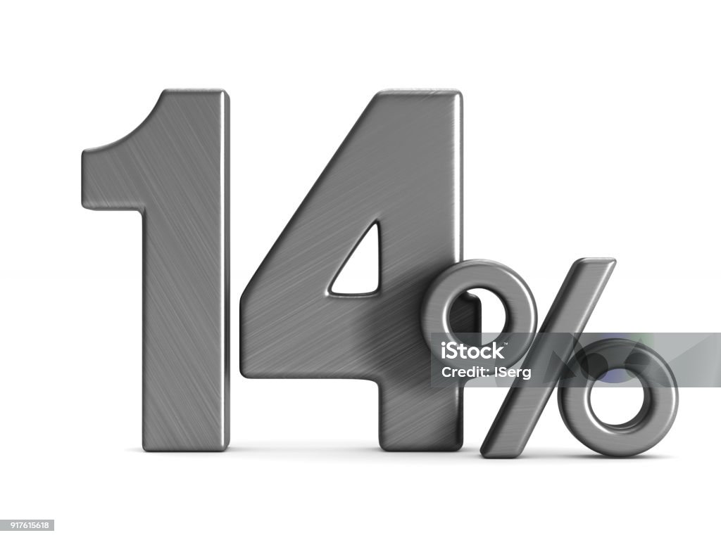 fourteen percent on white background. Isolated 3D illustration Banking Stock Photo