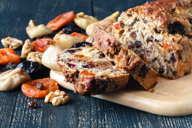 istock Close up view of fresh fruit cake, traditional stollen 917615822