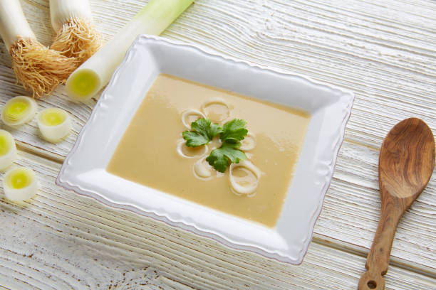 istock vichyssoise cream soup with leeks on white wood 917629330