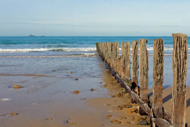 wooden stake on the beach of saint malo