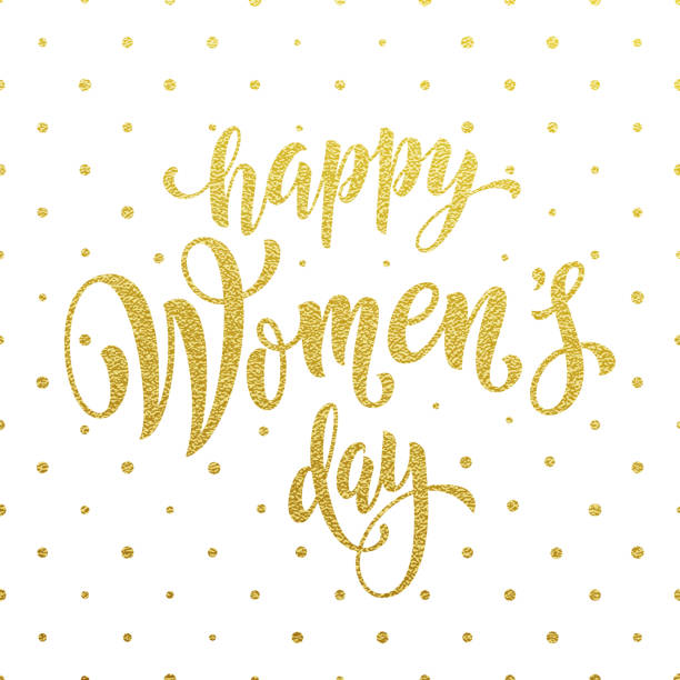 istock Women Day gold glitter greeting card and calligraphy  text lettering. Vector golden dotted glittering pattern on white background for 8 March or Mother Day and  Womens holiday design 917629542