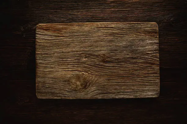 Aged wood cutting board as a copyspace background for any theme message