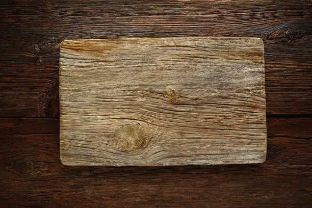 Aged wood cutting board as a copyspace background for any theme message