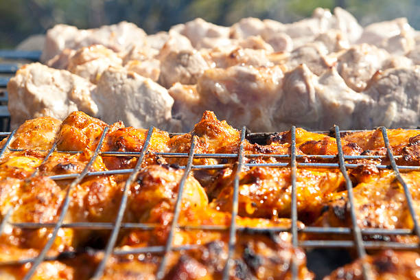 istock Shish kebab on the grill 91763238