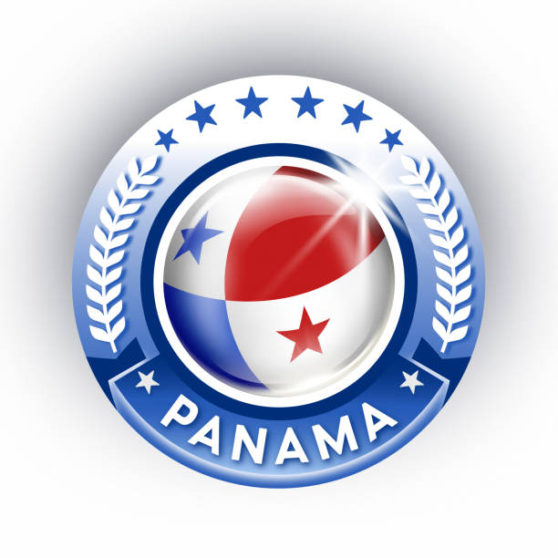 ilustraciones, imágenes clip art, dibujos animados e iconos de stock de botón de panamá con bandera aislado en blanco - bola 3d de bandera de panamá