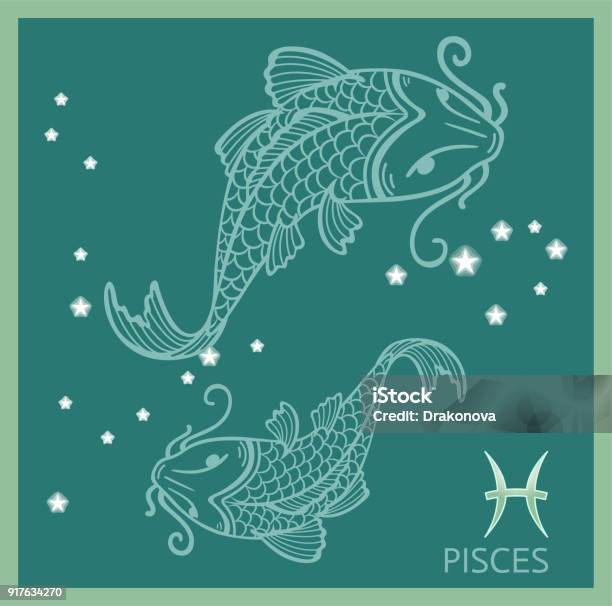 Pisces Zodiac Sign Stock Illustration - Download Image Now - Koi Carp, Astrology, Sky