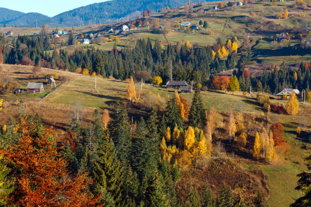istock Autumn Carpathian village, Ukraine. 917641588