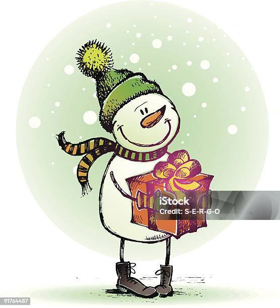 Bonhomme De Neige Avec Cadeau Vecteurs libres de droits et plus d'images vectorielles de Blanc - Blanc, Bonhomme de neige, Bottes