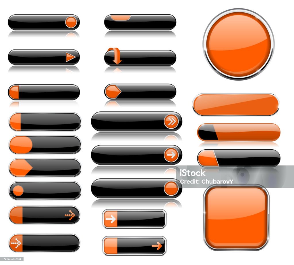 Button Menu Color Black And Orange Menu Buttons Interface Elements With Metal Frame Stock ...