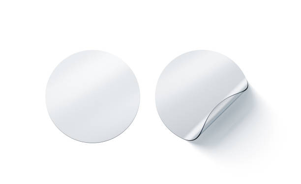istock Blank transparent round adhesive stickers mock up with curved corner 917645532
