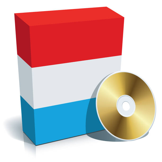 ilustrações, clipart, desenhos animados e ícones de luxemburguês de software - dvd cd computer software red