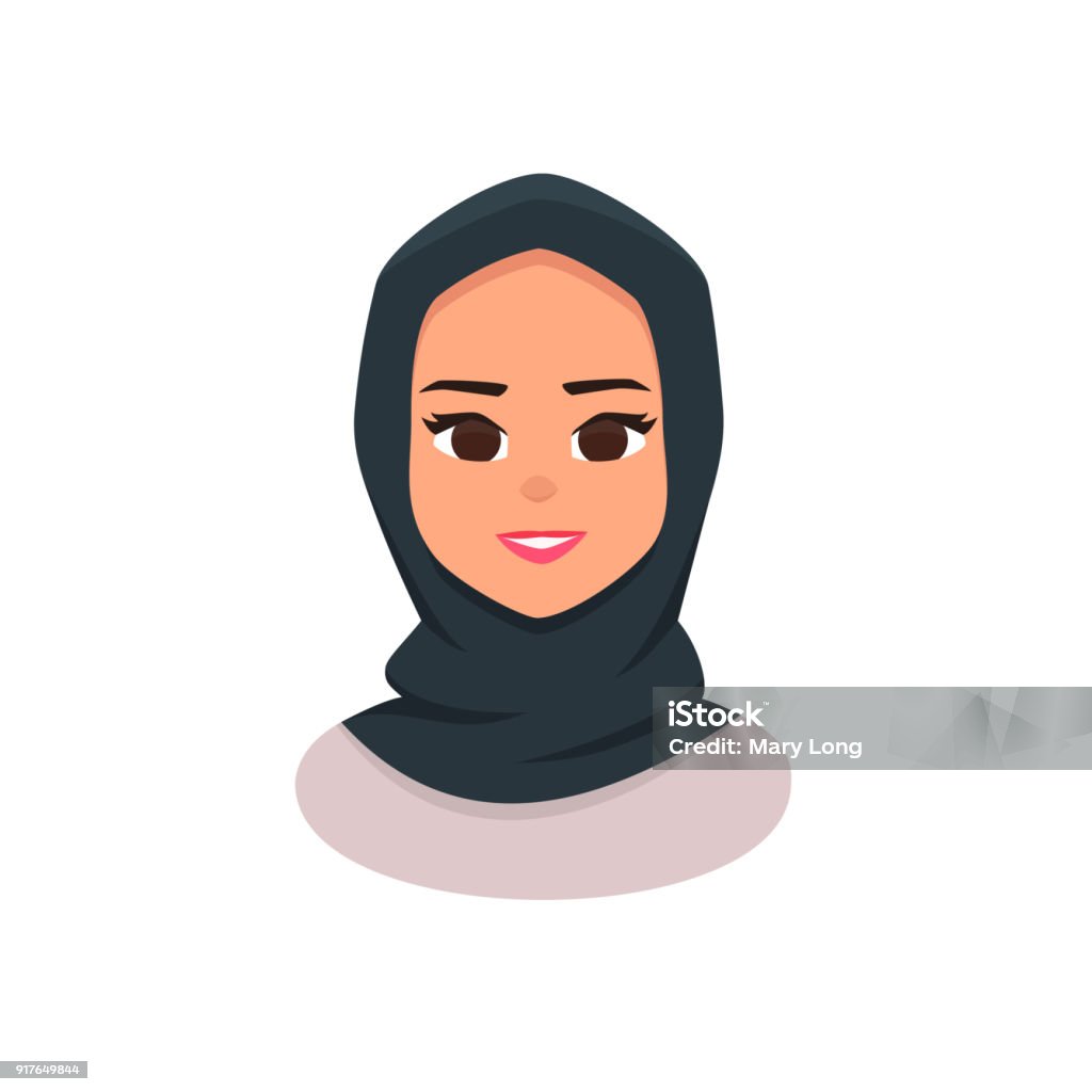 Young Arabic business woman wearing hijab Smiling girl in hijab. Young Arabic business woman wearing hijab. Arabian Woman Face Covered with Hijab. Vector illustration isolated from white background Hijab stock vector