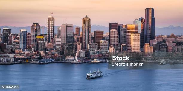 Exterior Of Modern Cityscape Stock Photo - Download Image Now - Seattle, Urban Skyline, Washington State