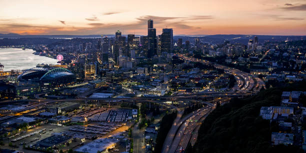 istock Exterior of modern cityscape during sunset 917652390