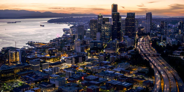 istock Exterior of modern cityscape during sunset 917652410